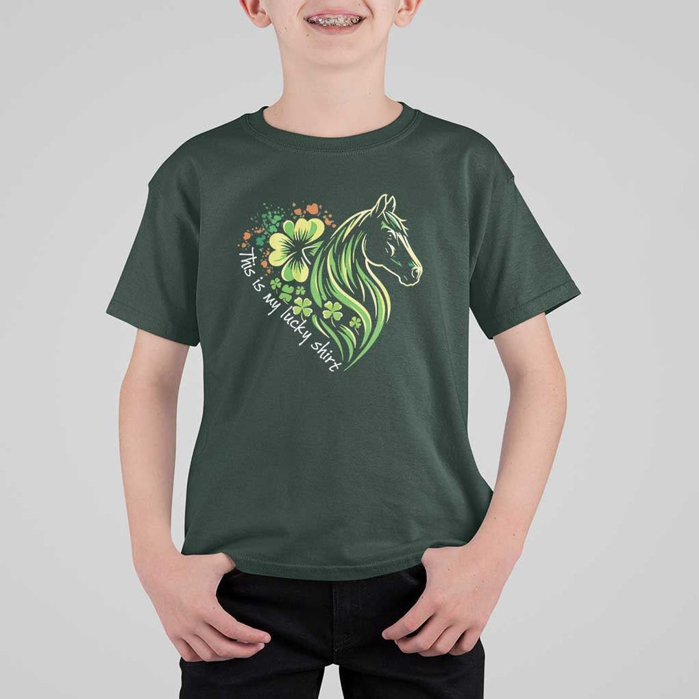 Horse Racing T Shirt For Kid This Is My Lucky Shirt Equestrian Four Leaf Clover TS11 Dark Forest Green Print Your Wear