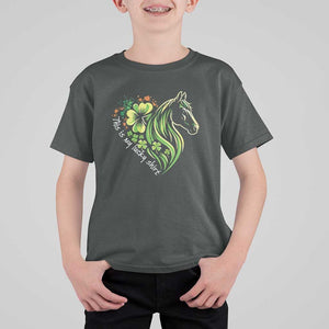 Horse Racing T Shirt For Kid This Is My Lucky Shirt Equestrian Four Leaf Clover TS11 Dark Heather Print Your Wear