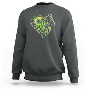 Horse Racing Sweatshirt This Is My Lucky Shirt Equestrian Four Leaf Clover TS11 Dark Heather Print Your Wear