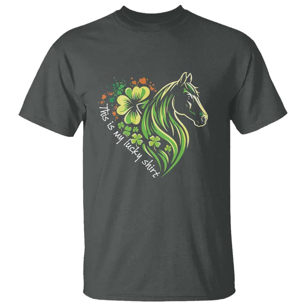Horse Racing T Shirt This Is My Lucky Shirt Equestrian Four Leaf Clover TS11 Dark Heather Print Your Wear