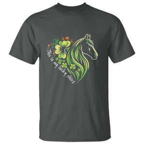 Horse Racing T Shirt This Is My Lucky Shirt Equestrian Four Leaf Clover TS11 Dark Heather Print Your Wear
