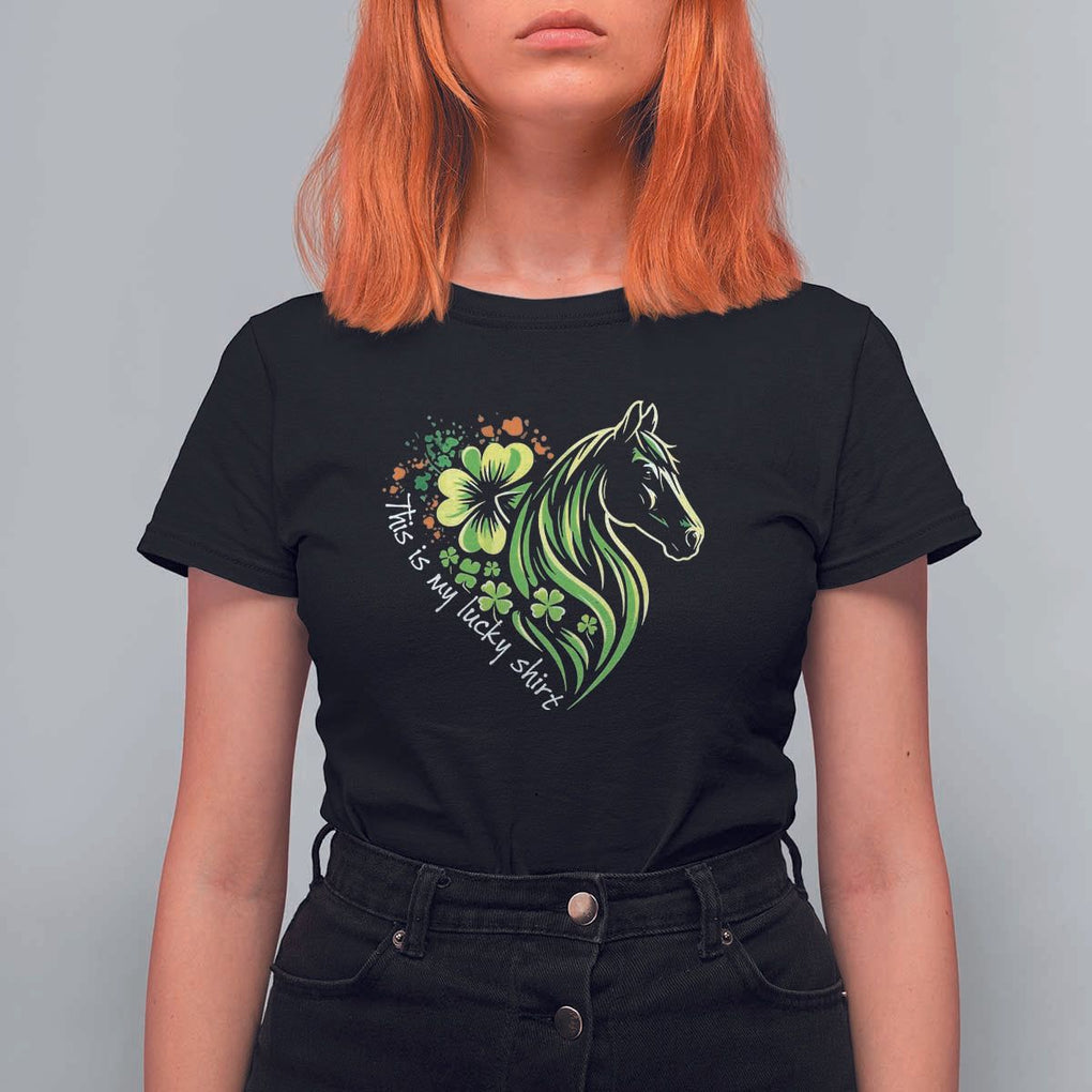 Horse Racing T Shirt For Women This Is My Lucky Shirt Equestrian Four Leaf Clover TS11 Black Print Your Wear