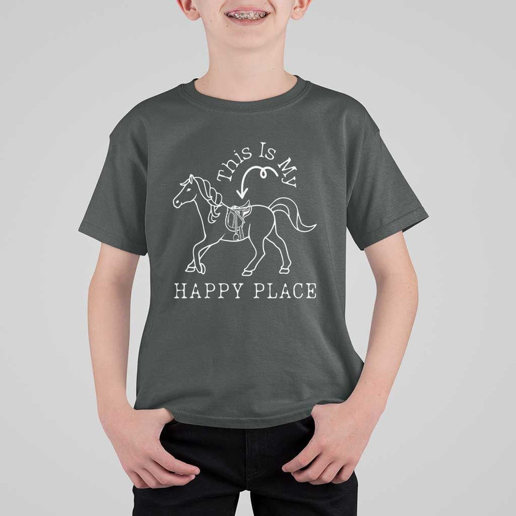 Horse Lover T Shirt For Kid This Is My Happy Place Horseback Riding Equestrian TS11 Dark Heather Print Your Wear