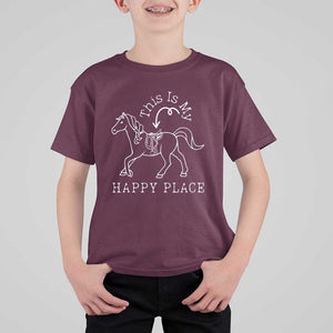 Horse Lover T Shirt For Kid This Is My Happy Place Horseback Riding Equestrian TS11 Maroon Print Your Wear