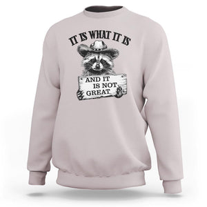 Funny Raccoon Sweatshirt It Is What It Is And It Is Not Great Text Display Board TS11 Ice Gray Print Your Wear