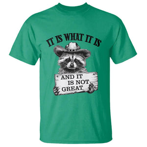 Funny Raccoon T Shirt It Is What It Is And It Is Not Great Text Display Board TS11 Irish Green Print Your Wear