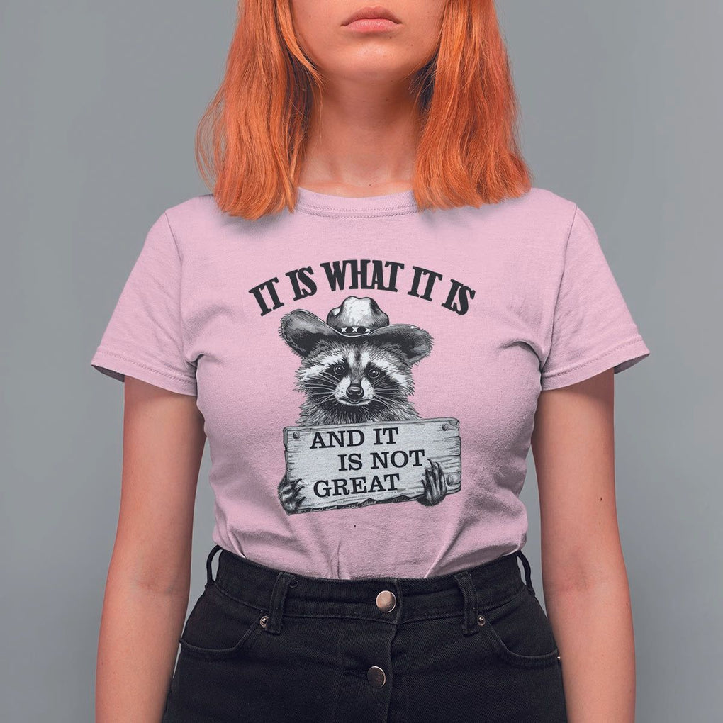 Funny Raccoon T Shirt For Women It Is What It Is And It Is Not Great Text Display Board TS11 Light Pink Print Your Wear