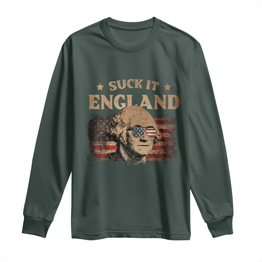 Funny Suck It England Long Sleeve Shirt 4th of July George Washington 1776 TS11 Dark Forest Green Print Your Wear