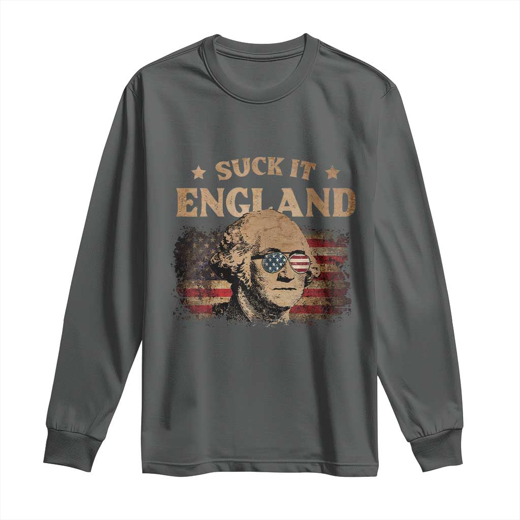 Funny Suck It England Long Sleeve Shirt 4th of July George Washington 1776 TS11 Dark Heather Print Your Wear