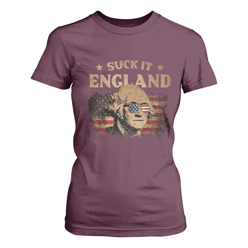 Funny Suck It England T Shirt For Women 4th of July George Washington 1776 TS11 Maroon Print Your Wear