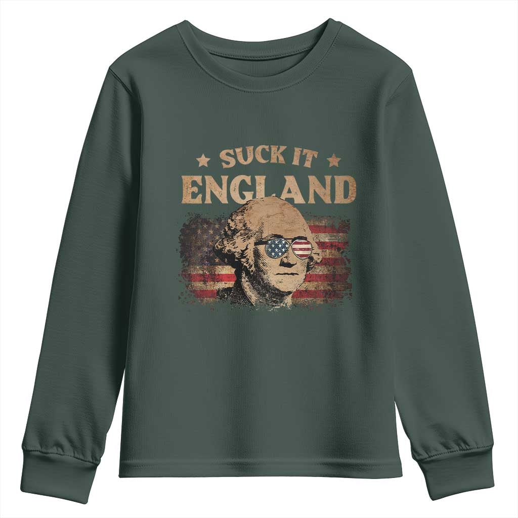 Funny Suck It England Youth Sweatshirt 4th of July George Washington 1776 TS11 Dark Forest Green Print Your Wear