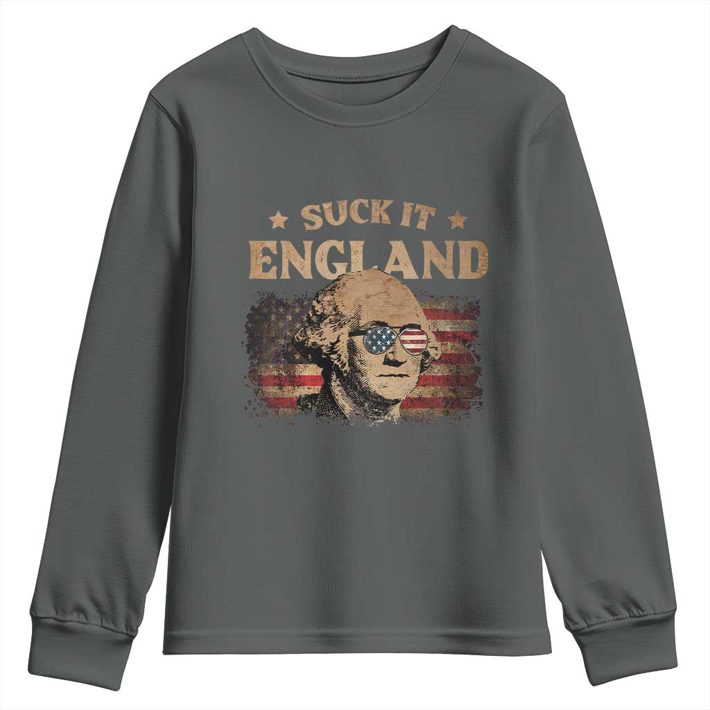Funny Suck It England Youth Sweatshirt 4th of July George Washington 1776 TS11 Dark Heather Print Your Wear