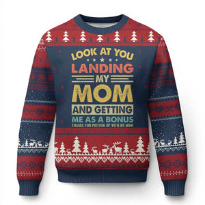 Bonus Dad Ugly Christmas Sweater Look At You Landing My Mom And Getting Me As A Bonus TS11 Navy Red Print Your Wear