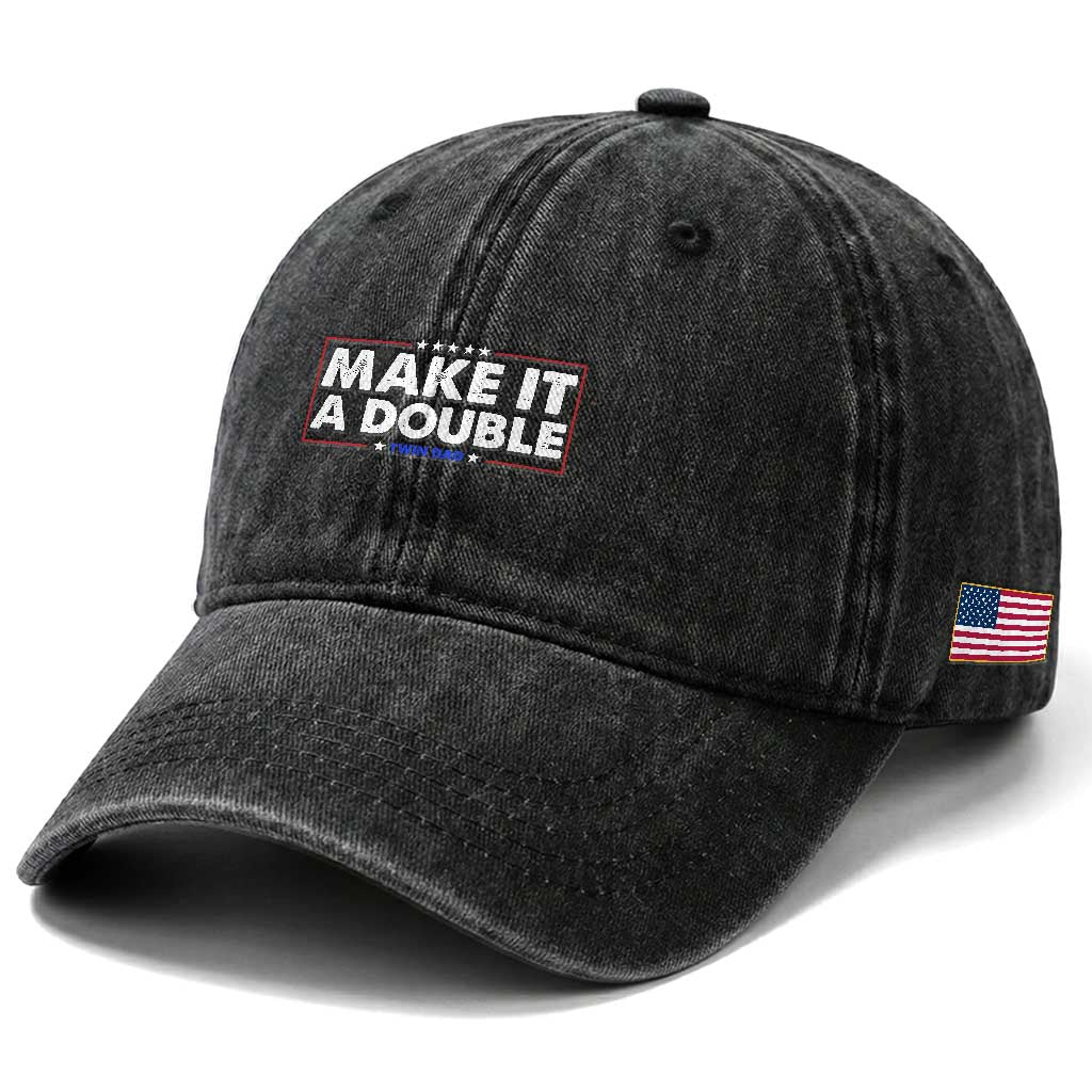 Make It A Double Twin Dad Washed Cotton Baseball Cap Soon to Be Daddy Funny Father's Day TS11 Print Your Wear
