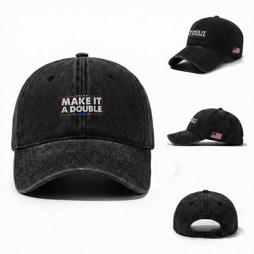 Make It A Double Twin Dad Washed Cotton Baseball Cap Soon to Be Daddy Funny Father's Day TS11 Washed Cap Universal Fit Black Print Your Wear