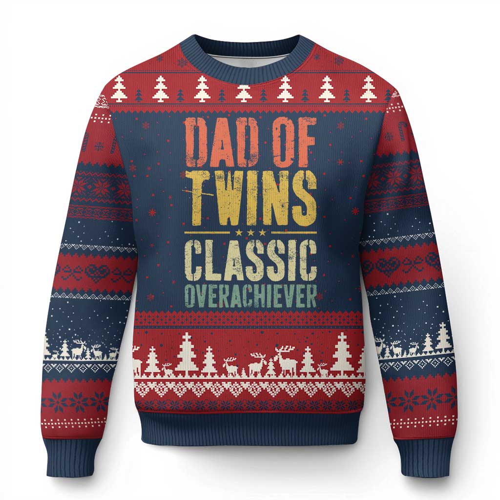 Dad Of Twins Classic Overachiever Ugly Christmas Sweater Proud Twin Father TS11 Navy Red Print Your Wear
