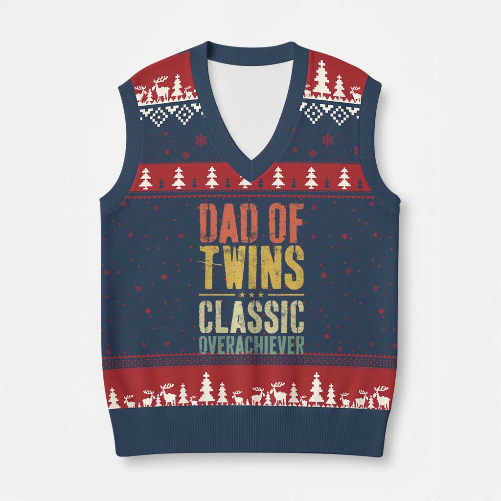 Dad Of Twins Classic Overachiever V-Neck Knit Sweater Vest Proud Twin Father TS11 Navy Red Print Your Wear