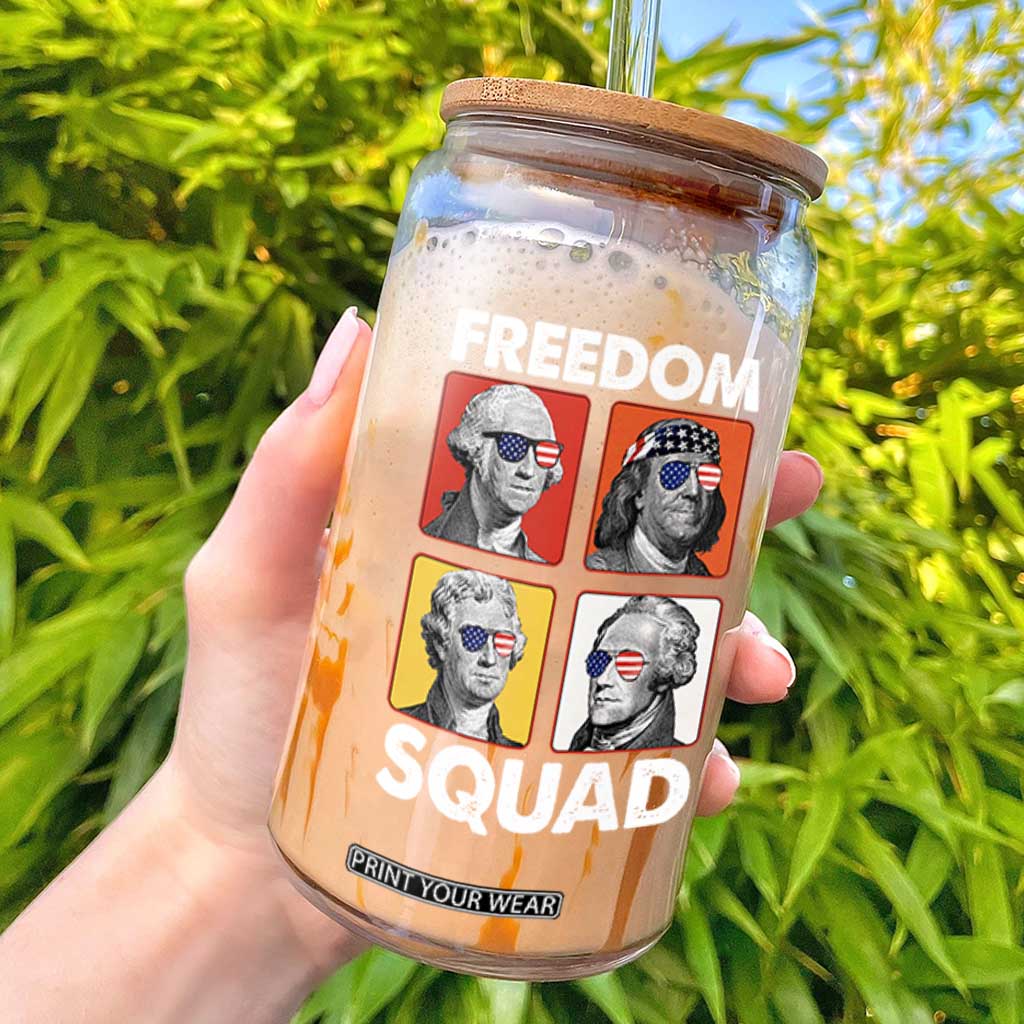 Freedom Squad Founding Fathers Glass Can American Revolution 4th of July