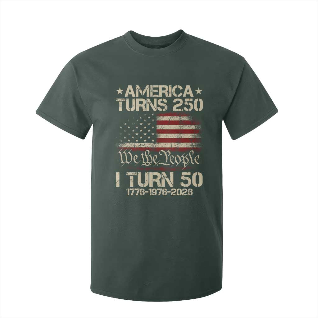 America Turns 250 I Turn 50 T Shirt For Kid 50th Birthday 250th Anniversary USA 1776 1976 2026 TS11 Dark Forest Green Print Your Wear
