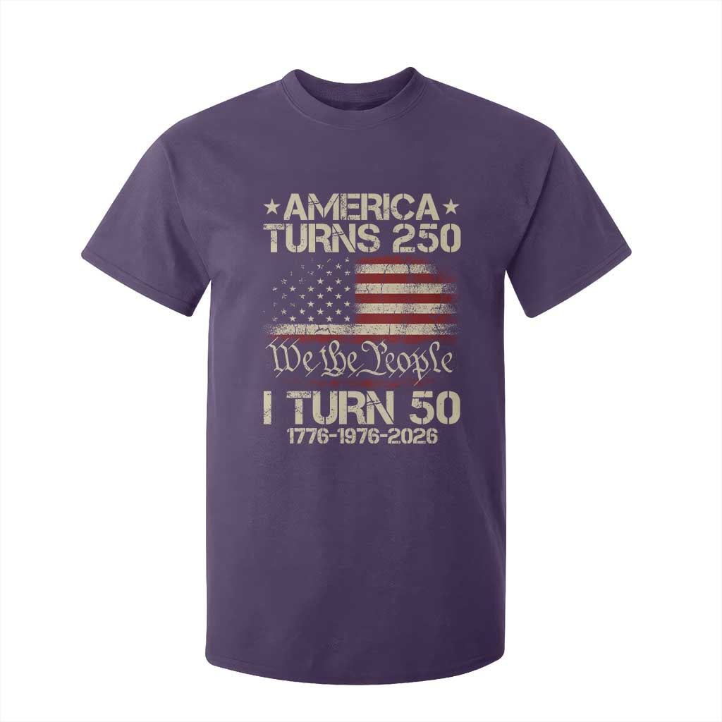 America Turns 250 I Turn 50 T Shirt For Kid 50th Birthday 250th Anniversary USA 1776 1976 2026 TS11 Purple Print Your Wear