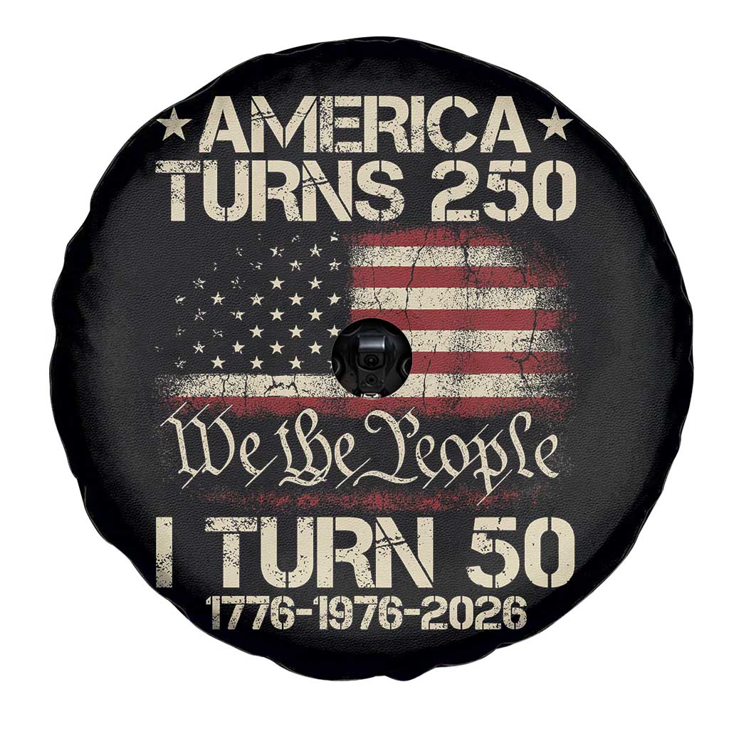 America Turns 250 I Turn 50 Spare Tire Cover 50th Birthday 250th Anniversary USA 1776 1976 2026 TS11 Print Your Wear