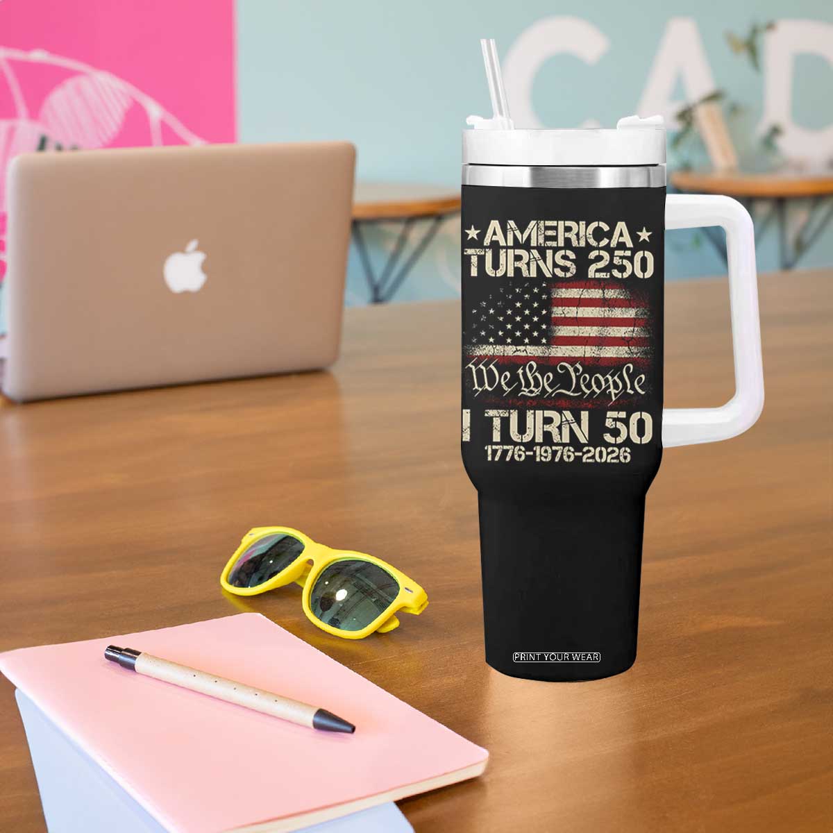 America Turns 250 I Turn 50 Tumbler With Handle 50th Birthday 250th Anniversary USA 1776 1976 2026 TS11 Print Your Wear