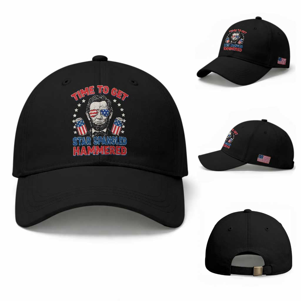 Time To Get Star Spangled Hammered Abraham Lincoln Baseball Cap Funny 4th of July