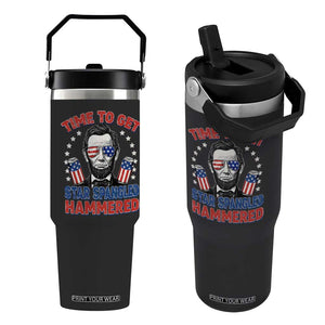 Time To Get Star Spangled Hammered Abraham Lincoln Flip Straw Tumbler Funny 4th of July