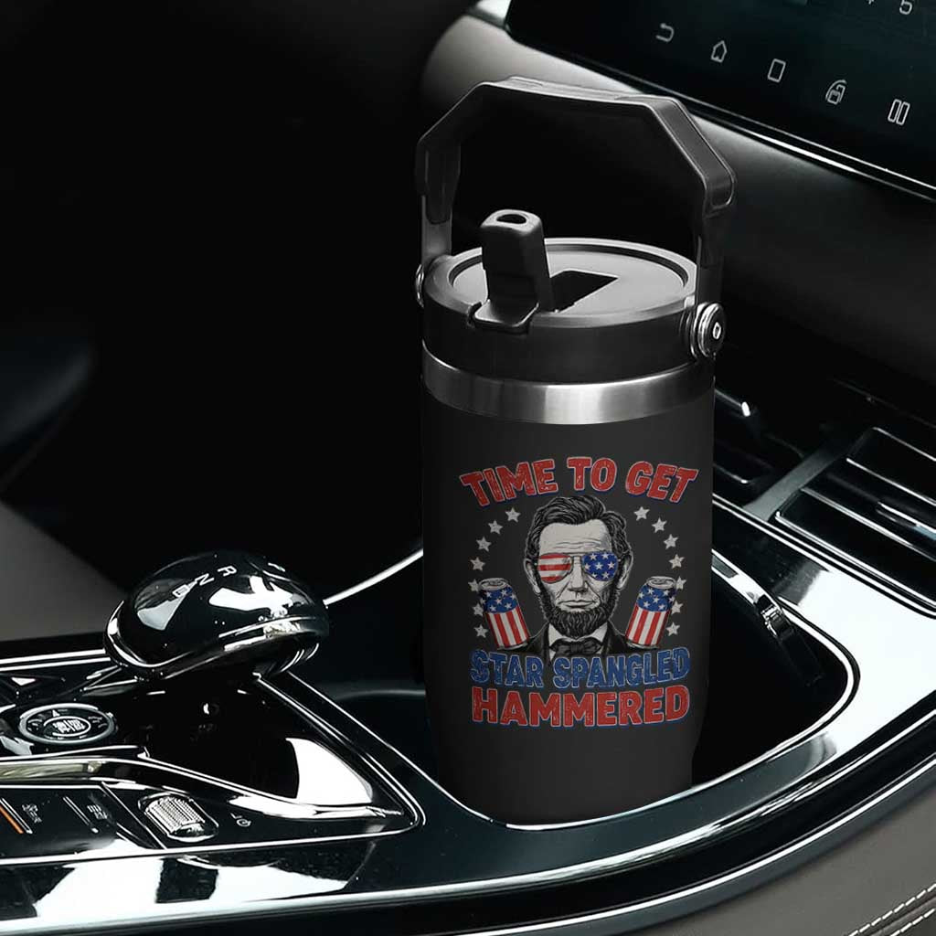 Time To Get Star Spangled Hammered Abraham Lincoln Flip Straw Tumbler Funny 4th of July