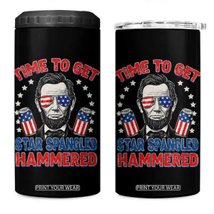 Time To Get Star Spangled Hammered Abraham Lincoln 4 in 1 Can Cooler Tumbler Funny 4th of July