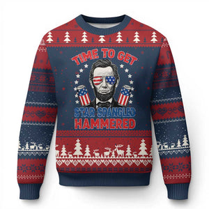 Time To Get Star Spangled Hammered Abraham Lincoln Ugly Christmas Sweater Funny 4th of July
