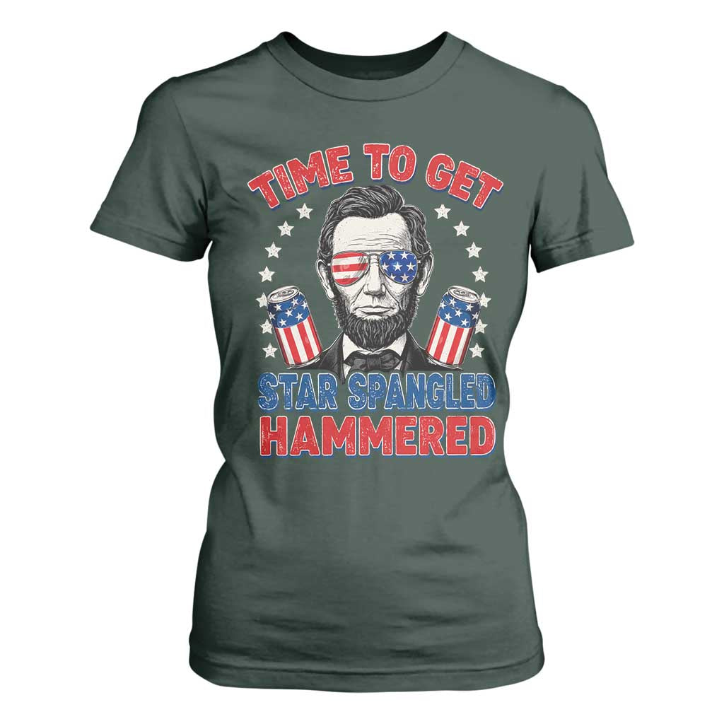 Time To Get Star Spangled Hammered Abraham Lincoln T Shirt For Women Funny 4th of July