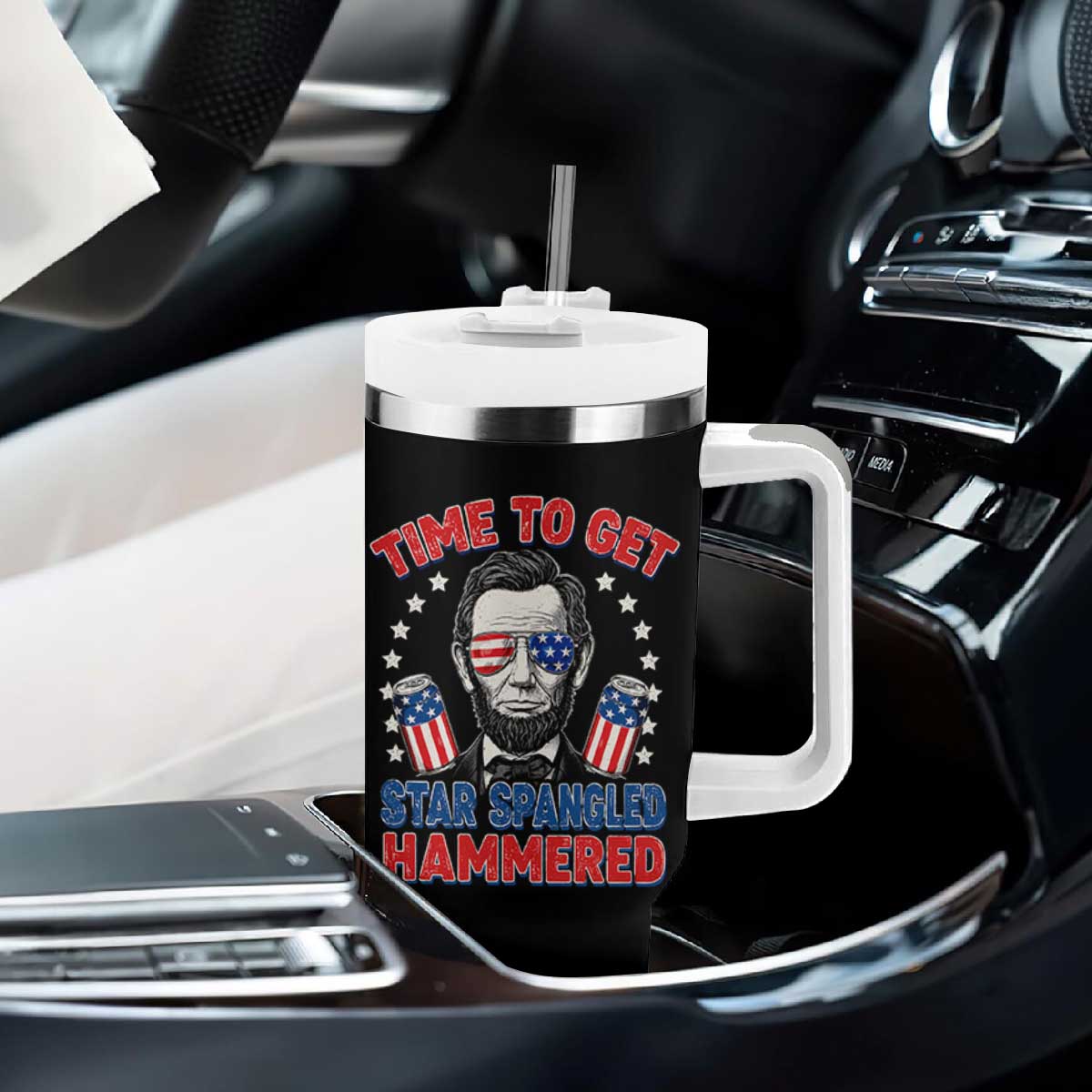 Time To Get Star Spangled Hammered Abraham Lincoln Tumbler With Handle Funny 4th of July