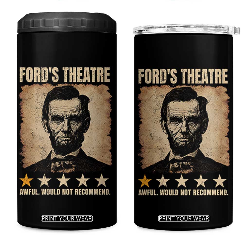 Abraham Lincoln Ford's Theatre 4 in 1 Can Cooler Tumbler Awful Would Not Recommend Funny US History