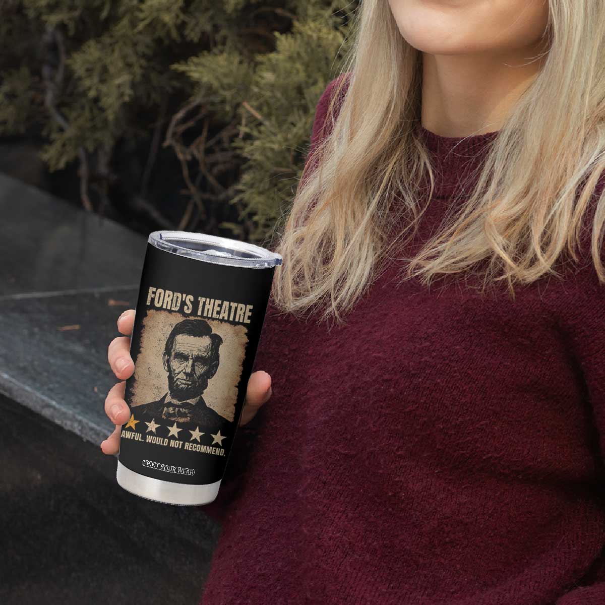 Abraham Lincoln Ford's Theatre Tumbler Cup Awful Would Not Recommend Funny US History