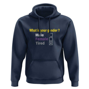 Funny Non Binary Hoodie What Is Your Gender Male Female Tired LGBT Pride Enby Flag TS11 Navy Print Your Wear