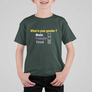 Funny Non Binary T Shirt For Kid What Is Your Gender Male Female Tired LGBT Pride Enby Flag TS11 Dark Forest Green Print Your Wear