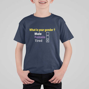 Funny Non Binary T Shirt For Kid What Is Your Gender Male Female Tired LGBT Pride Enby Flag TS11 Navy Print Your Wear