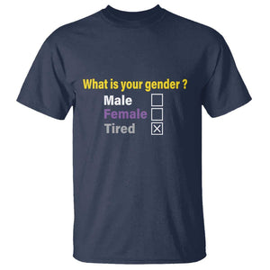 Funny Non Binary T Shirt What Is Your Gender Male Female Tired LGBT Pride Enby Flag TS11 Navy Print Your Wear