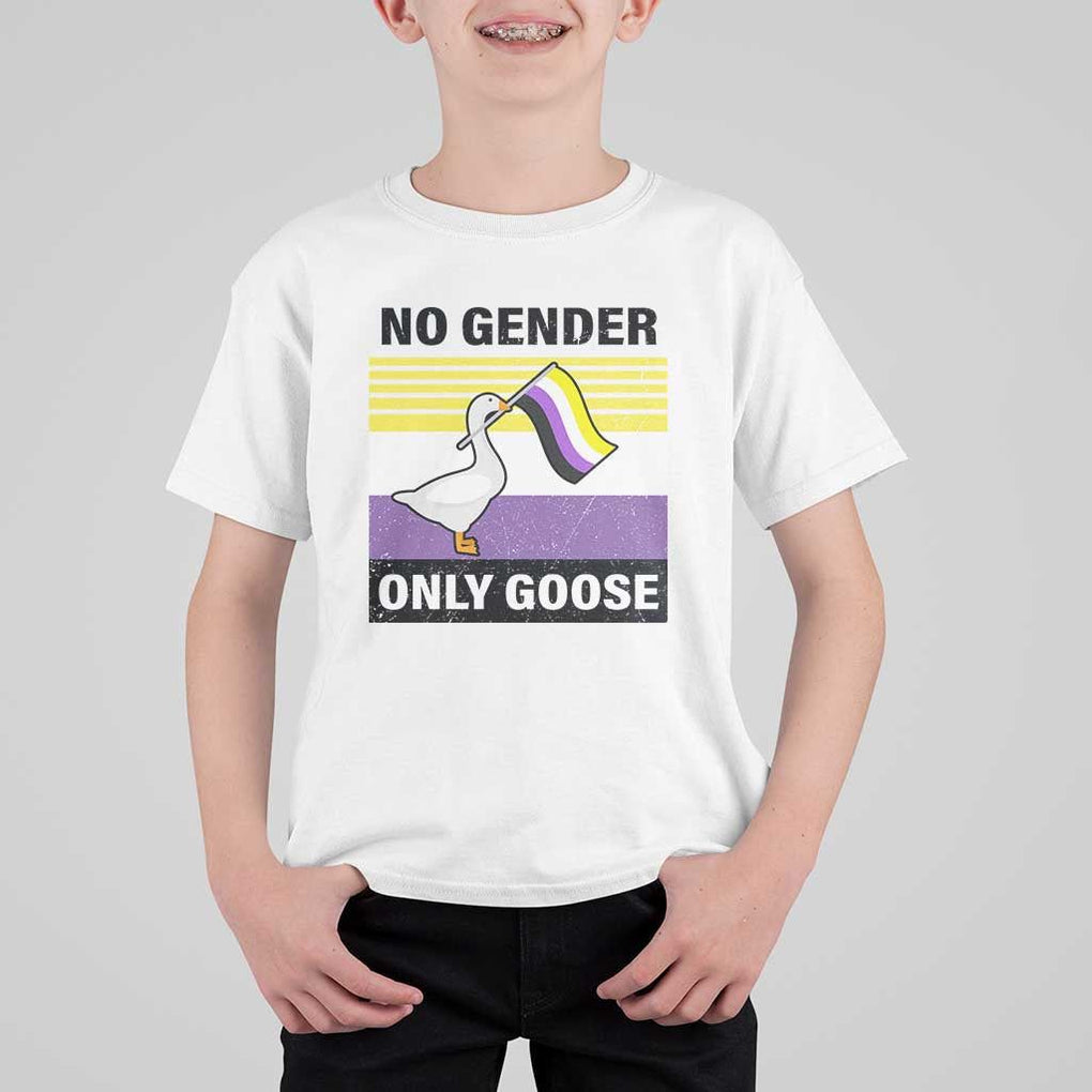 Funny Non Binary T Shirt For Kid No Gender Only Goose LGBTQ Enby Flag TS11 White Print Your Wear