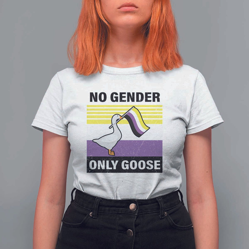 Funny Non Binary T Shirt For Women No Gender Only Goose LGBTQ Enby Flag TS11 White Print Your Wear