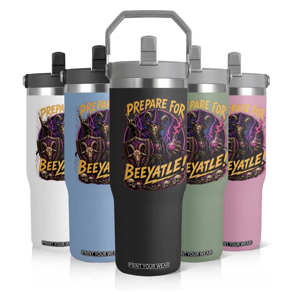 Prepare For Beeyatle Flip Straw Tumbler Funny Goat Wizard LitRPG Lover
