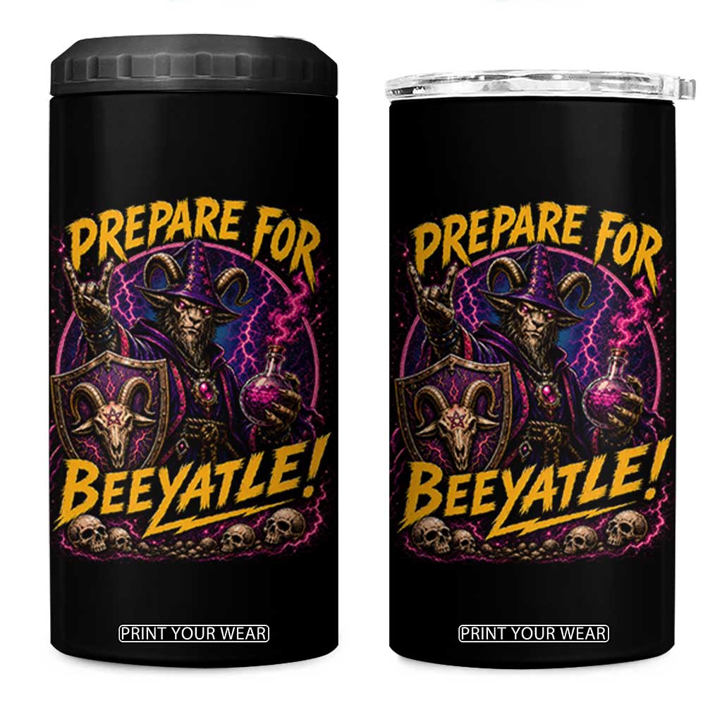Prepare For Beeyatle 4 in 1 Can Cooler Tumbler Funny Goat Wizard LitRPG Lover