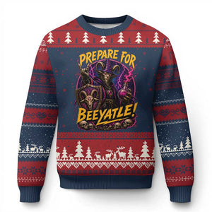Prepare For Beeyatle Ugly Christmas Sweater Funny Goat Wizard LitRPG Lover