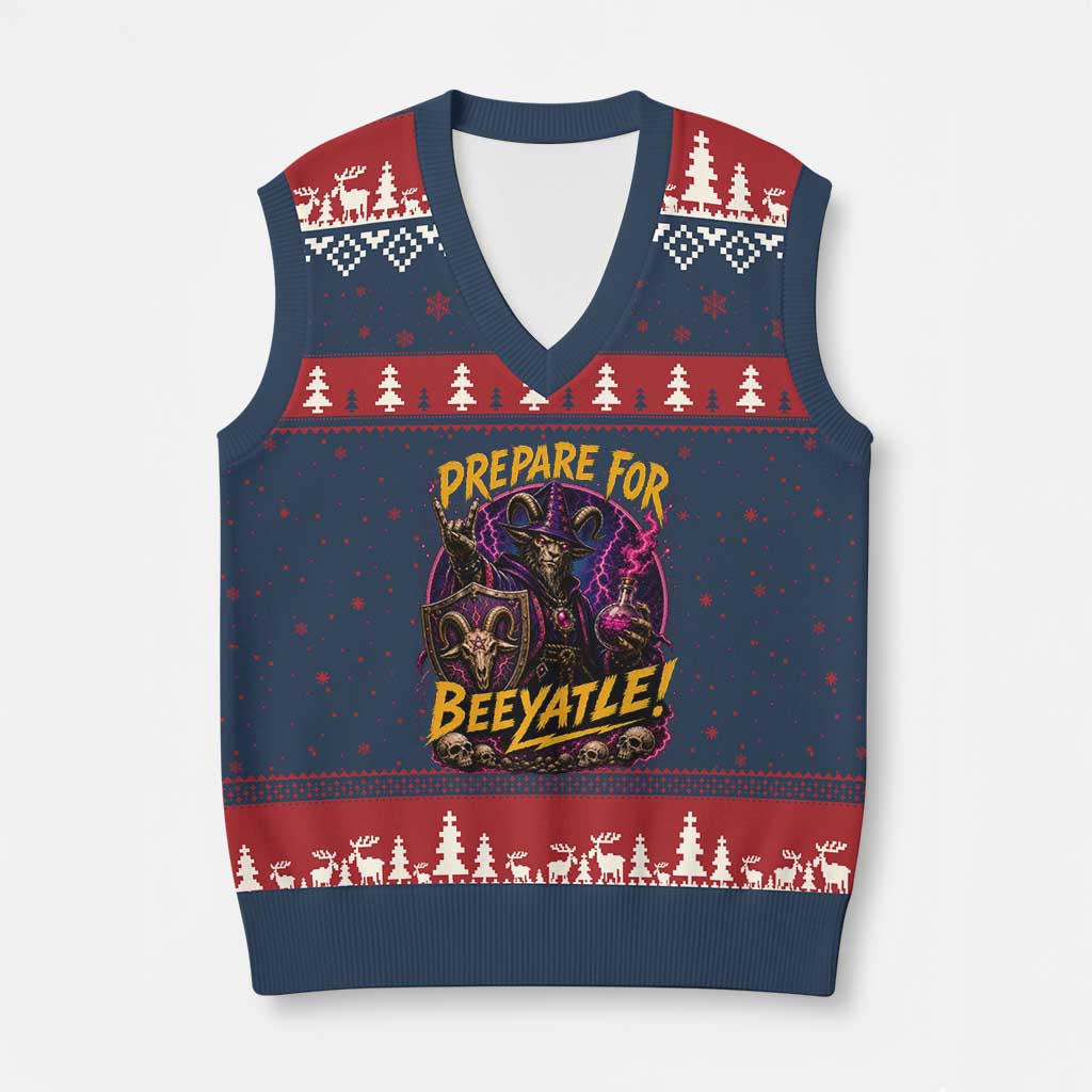 Prepare For Beeyatle V-Neck Knit Sweater Vest Funny Goat Wizard LitRPG Lover TS11 Navy Red Print Your Wear
