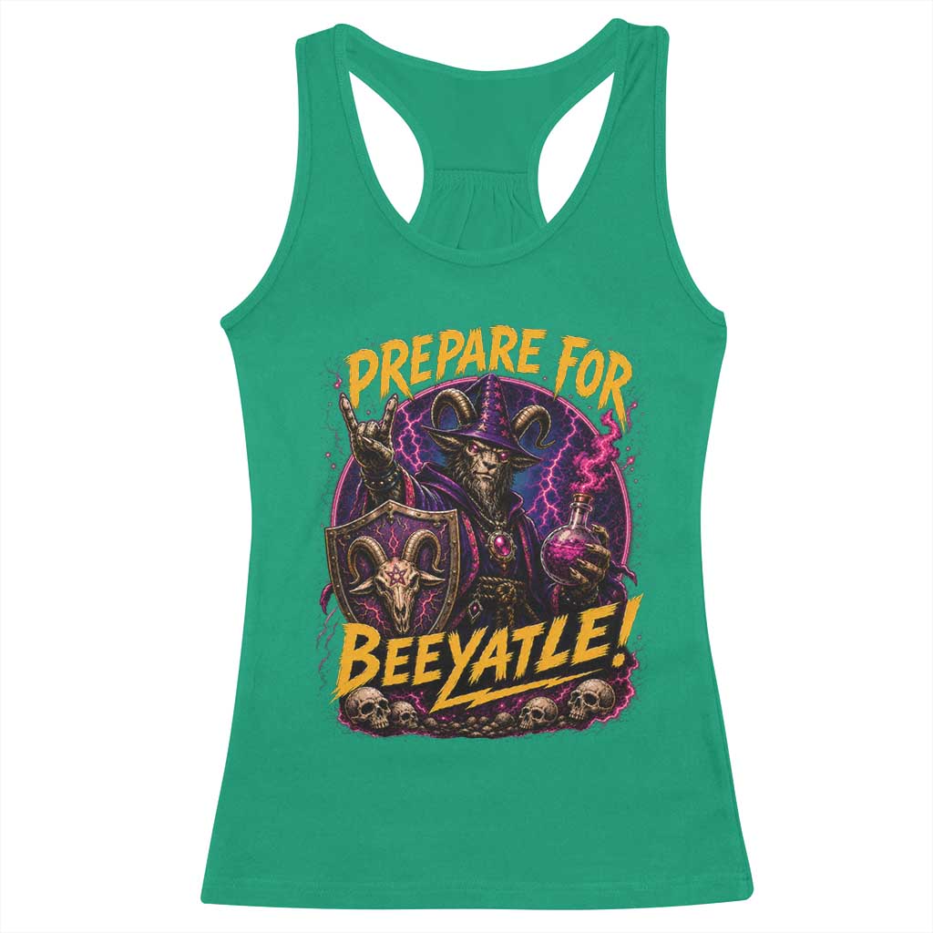 Prepare For Beeyatle Racerback Tank Top Funny Goat Wizard LitRPG Lover