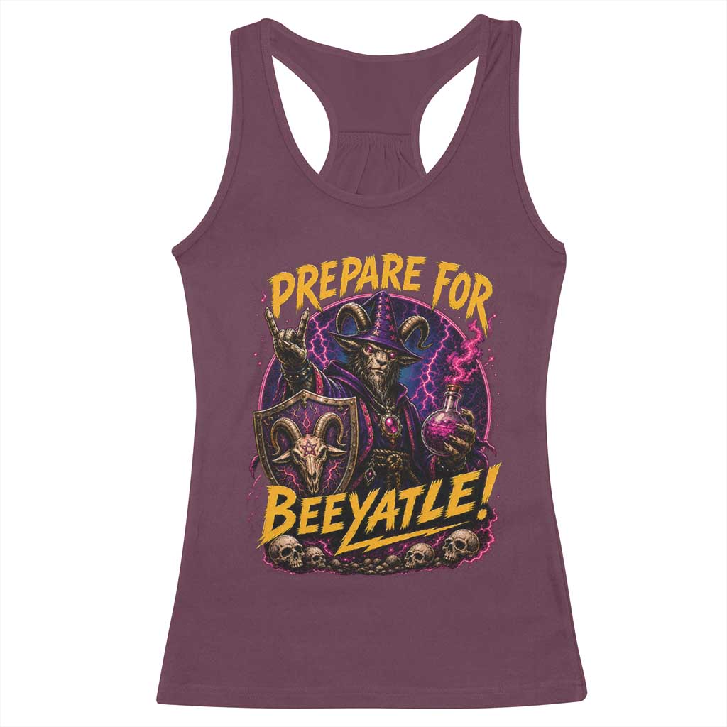 Prepare For Beeyatle Racerback Tank Top Funny Goat Wizard LitRPG Lover