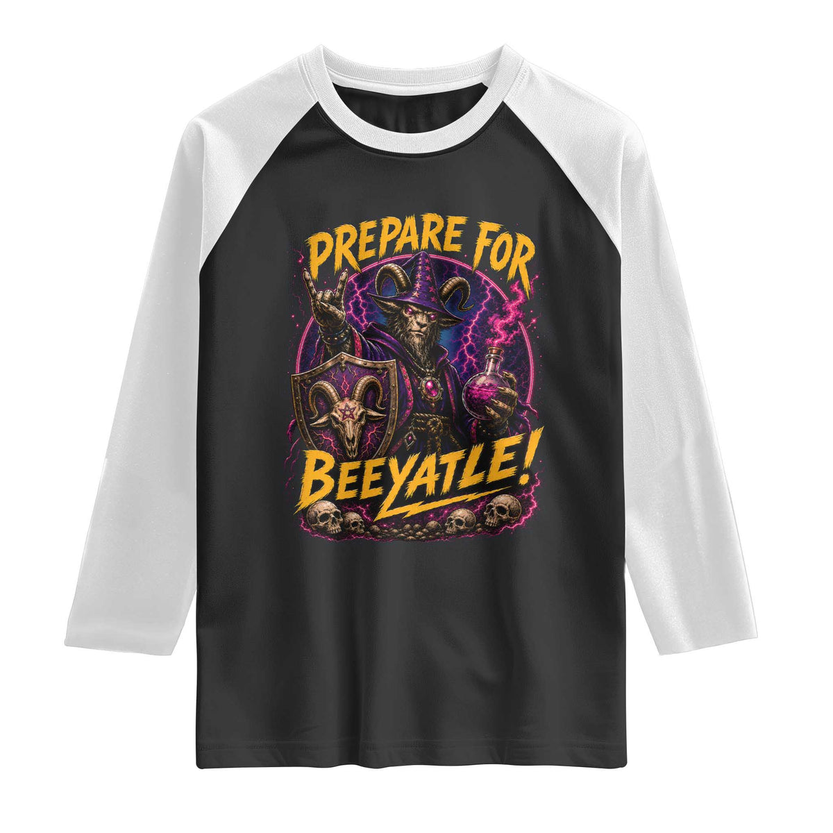 Prepare For Beeyatle Raglan Shirt Funny Goat Wizard LitRPG Lover