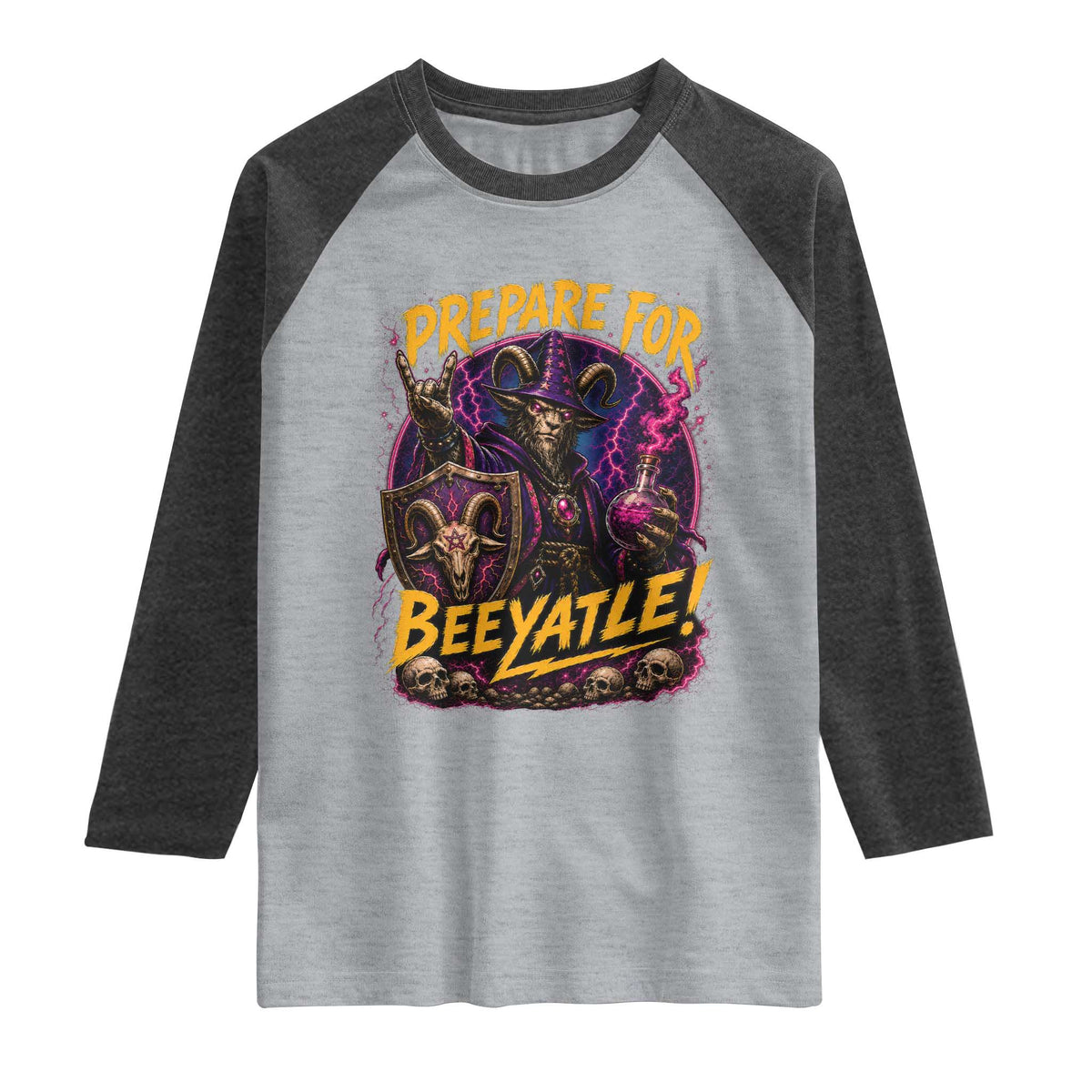Prepare For Beeyatle Raglan Shirt Funny Goat Wizard LitRPG Lover