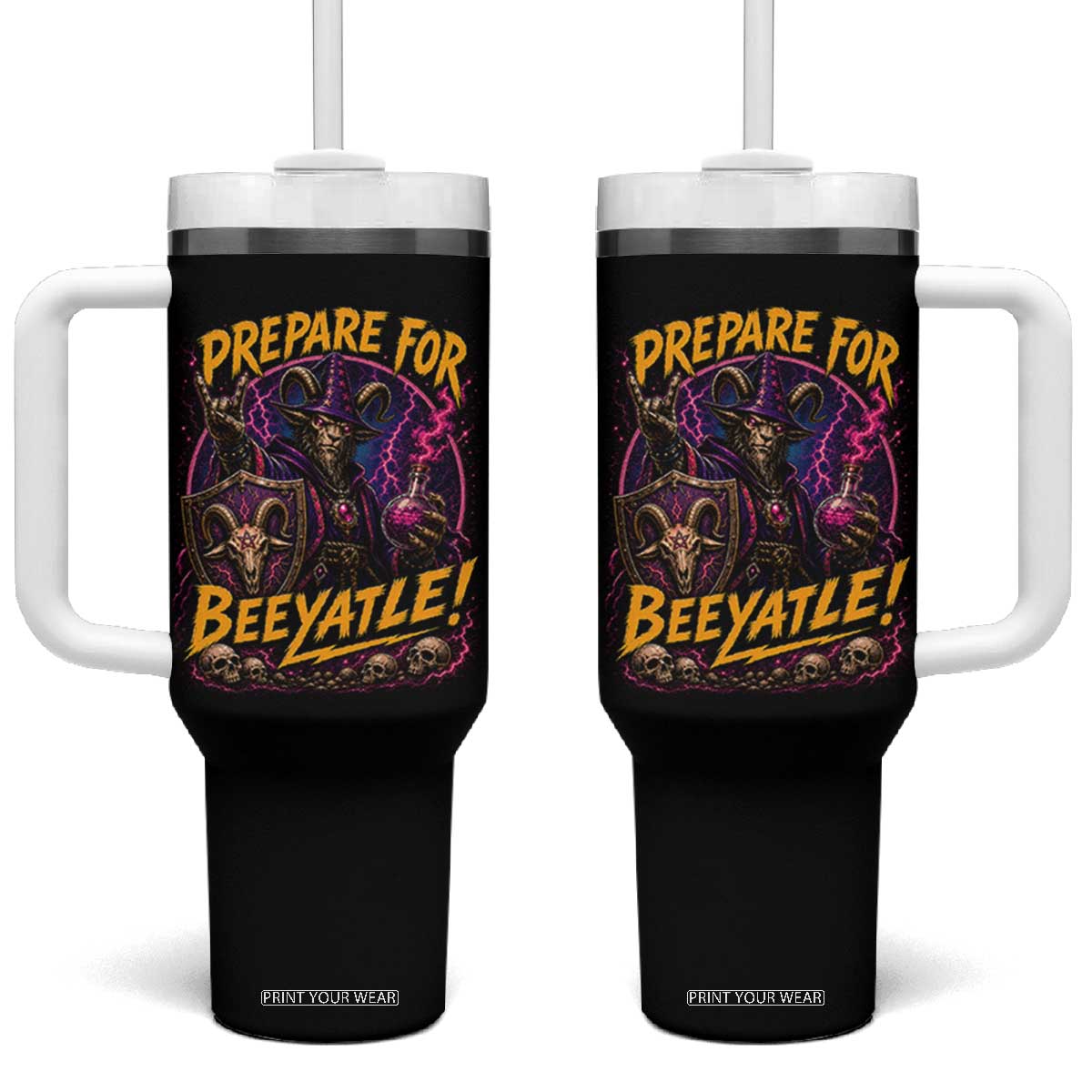 Prepare For Beeyatle Tumbler With Handle Funny Goat Wizard LitRPG Lover